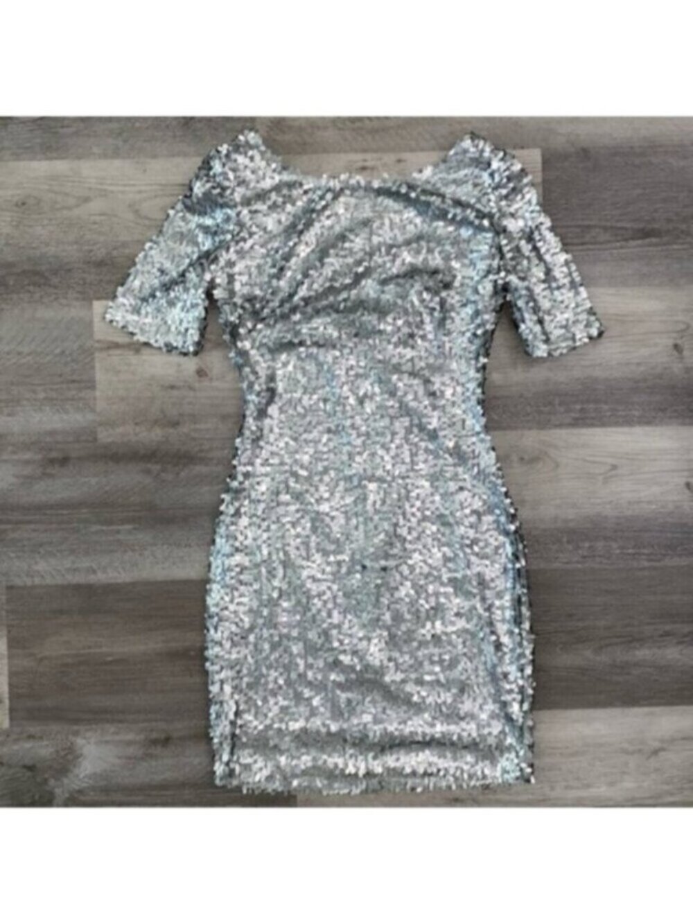 Ark & Co Dress Womens Small Gray Silver Sequin Mini Scoop Back Metallic Holiday